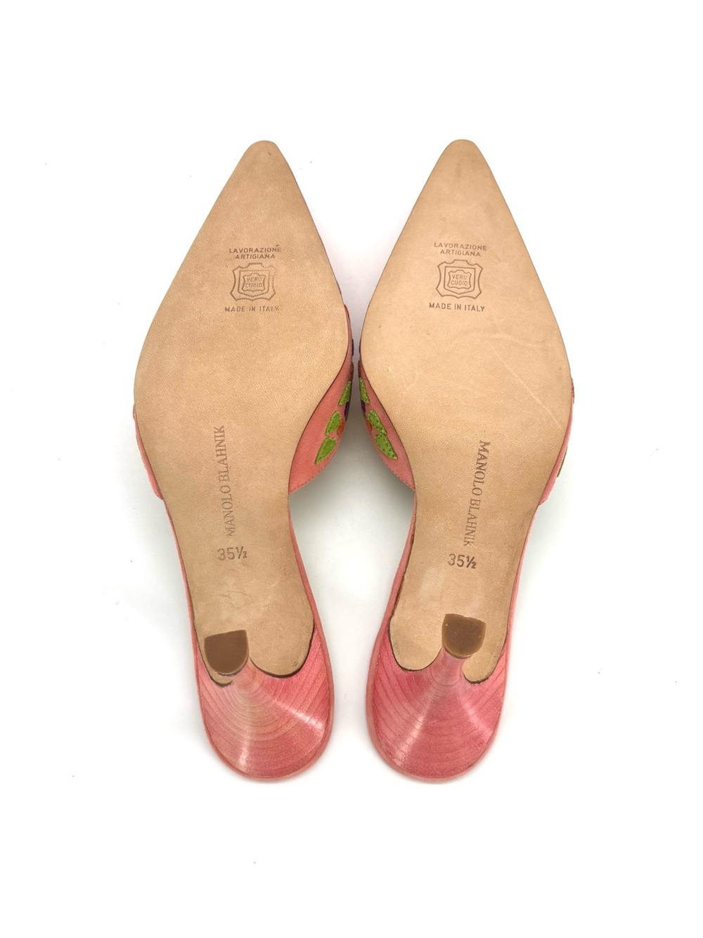 NIB Vintage Manolo Blahnik Floral Pastel Pointed Toe Heeled Mule Pumps 35.5 - Picture 8 of 9